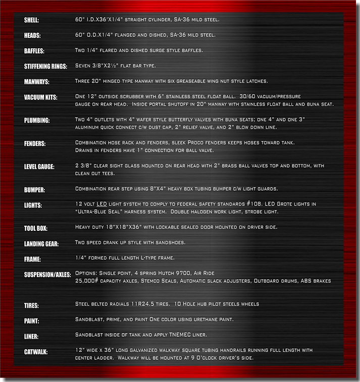 130 BBL Vacuum Trailer Specifications. 